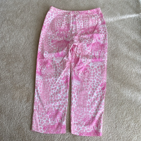 Vintage Lilly Pulitzer pink palm tree high rise cropped pants, 6 - Picture 6 of 13